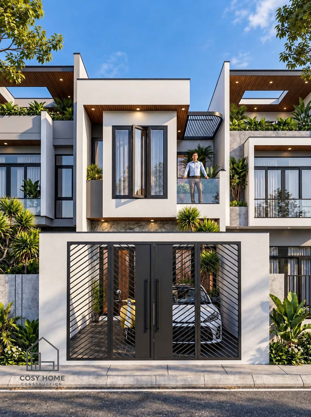 Phối cảnh 3D mặt tiền nhà phố 2 tầng hiện đại diện tích 5x22.5m tại Ngũ Hành Sơn, Đà Nẵng